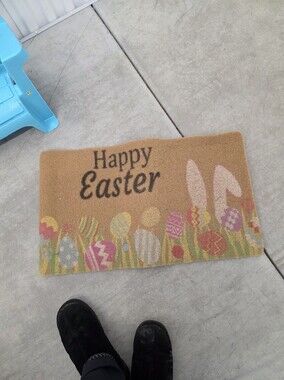 Happy Easter Doormat with Pastel Egg Design
